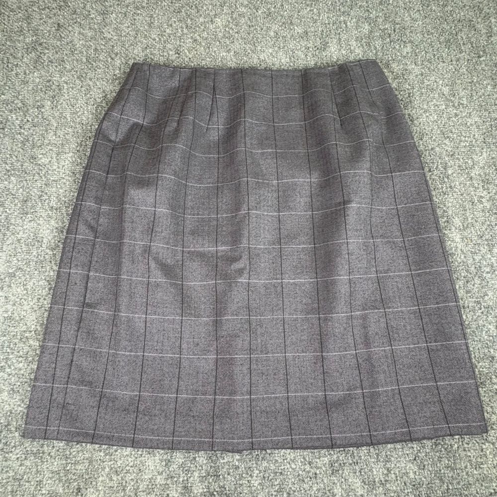 Amanda Smith Skirt 14 Pure Wool Gray Windowpane Check Pencil ‎ Professional Work